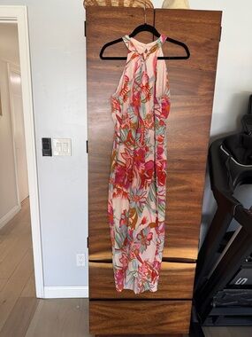 Julia Jordan Pink Floral Halter Dress with Orange and Teal Accents